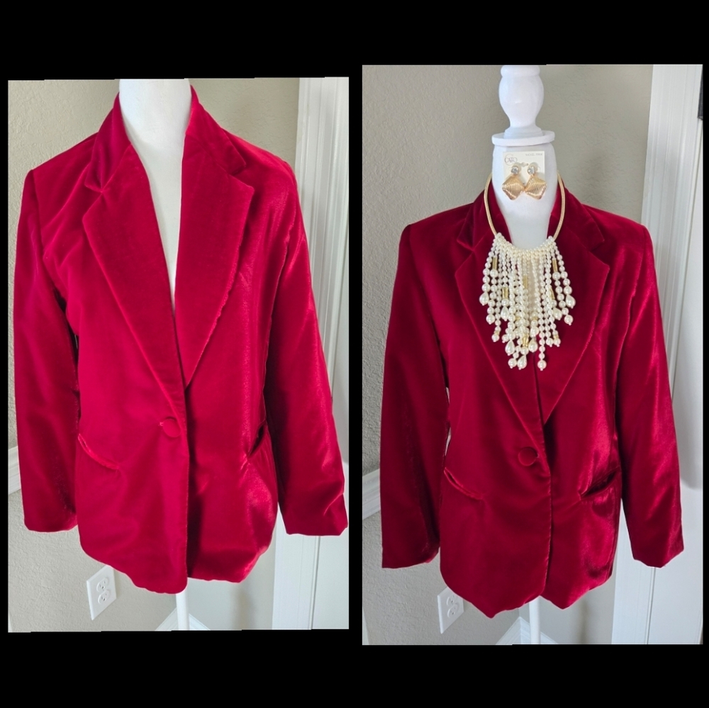 Vintage Joan Leslie Red Velvet Blazer, Size 8 Petite